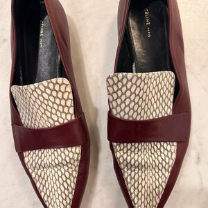 Celine Embossed Burgundy and Cream Patterned Loafers